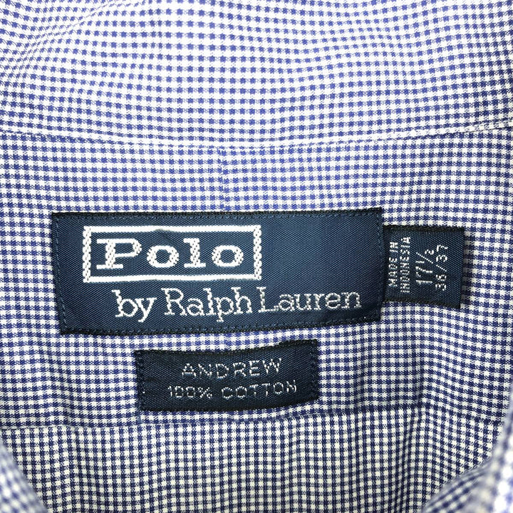 Ralph Lauren ANDREW Gingham Check Long-Sleeve Cotton Check Shirt, Men's Size XL (approx.) cotton navy blue type Vintage Second Hand