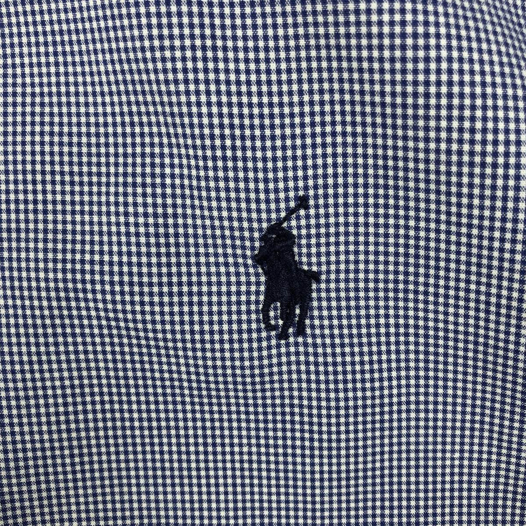 Ralph Lauren ANDREW Gingham Check Long-Sleeve Cotton Check Shirt, Men's Size XL (approx.) cotton navy blue type Vintage Second Hand