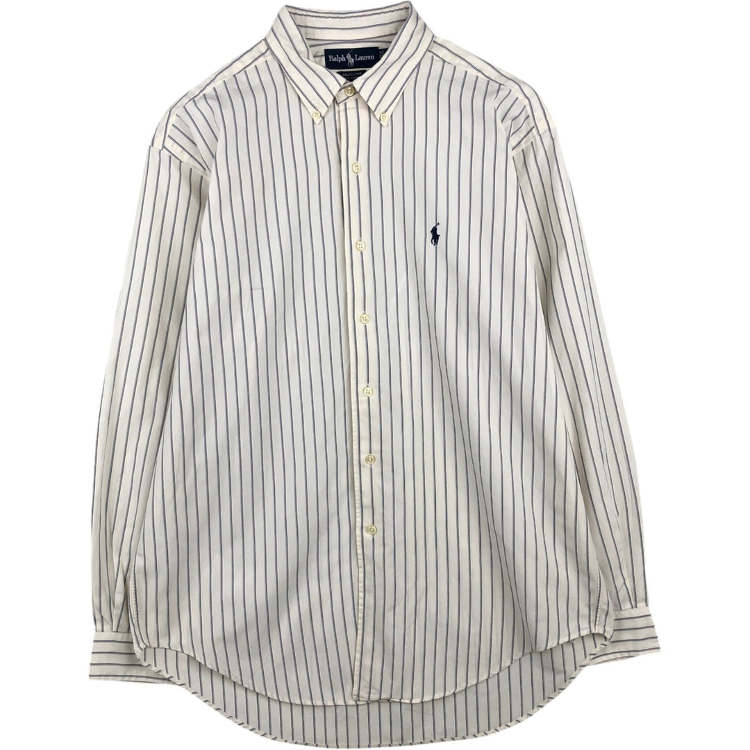 Ralph Lauren MARLOEW Stripe Pattern Long-Sleeve Button-Down Stripe Shirt, Men's Size L (approx.) cotton white type Vintage Second Hand