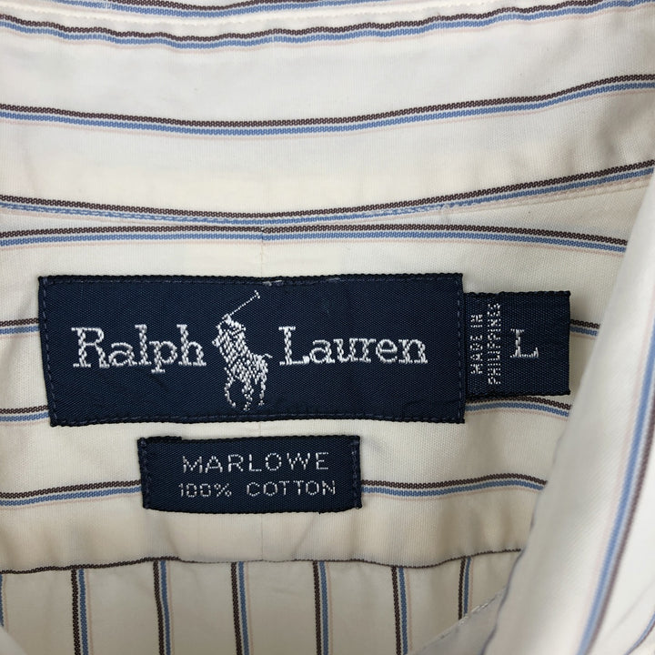 Ralph Lauren MARLOEW Stripe Pattern Long-Sleeve Button-Down Stripe Shirt, Men's Size L (approx.) cotton white type Vintage Second Hand