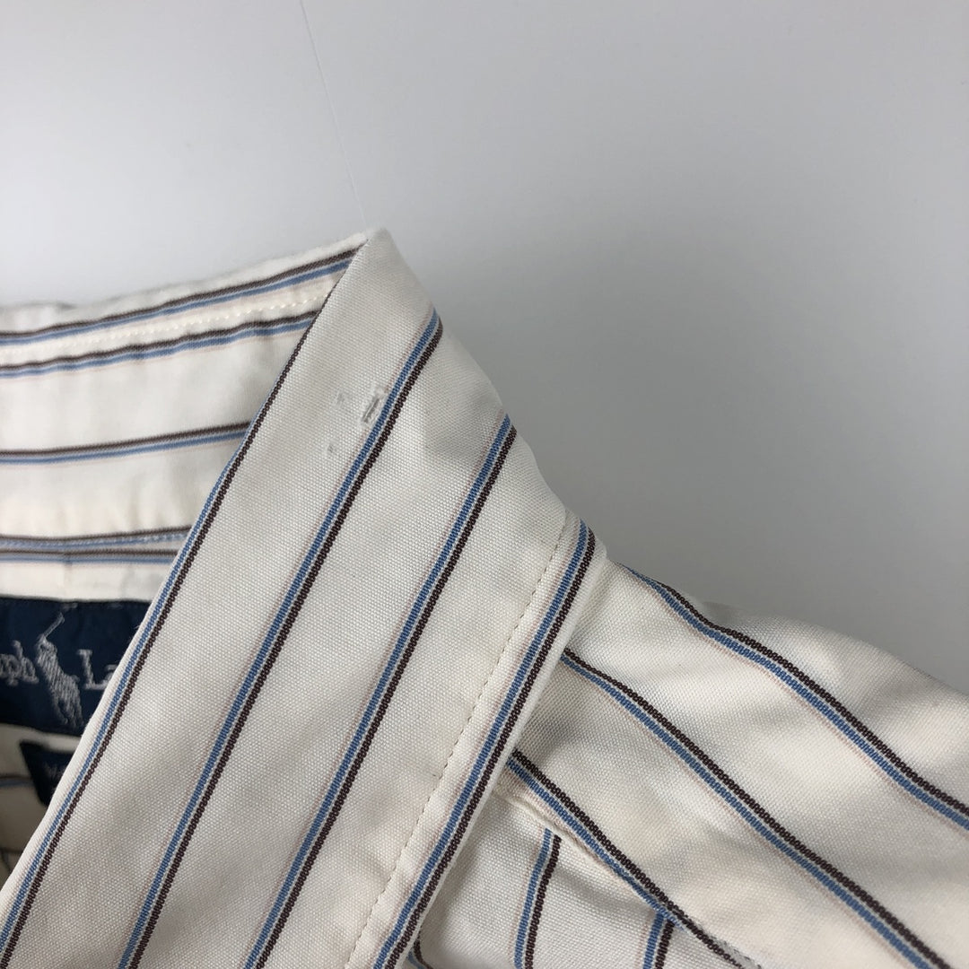 Ralph Lauren MARLOEW Stripe Pattern Long-Sleeve Button-Down Stripe Shirt, Men's Size L (approx.) cotton white type Vintage Second Hand