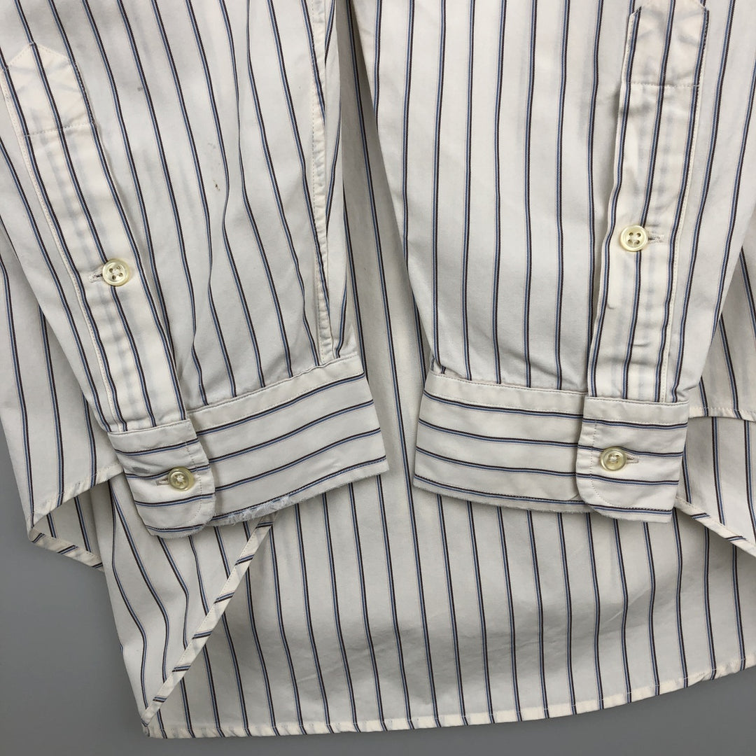 Ralph Lauren MARLOEW Stripe Pattern Long-Sleeve Button-Down Stripe Shirt, Men's Size L (approx.) cotton white type Vintage Second Hand