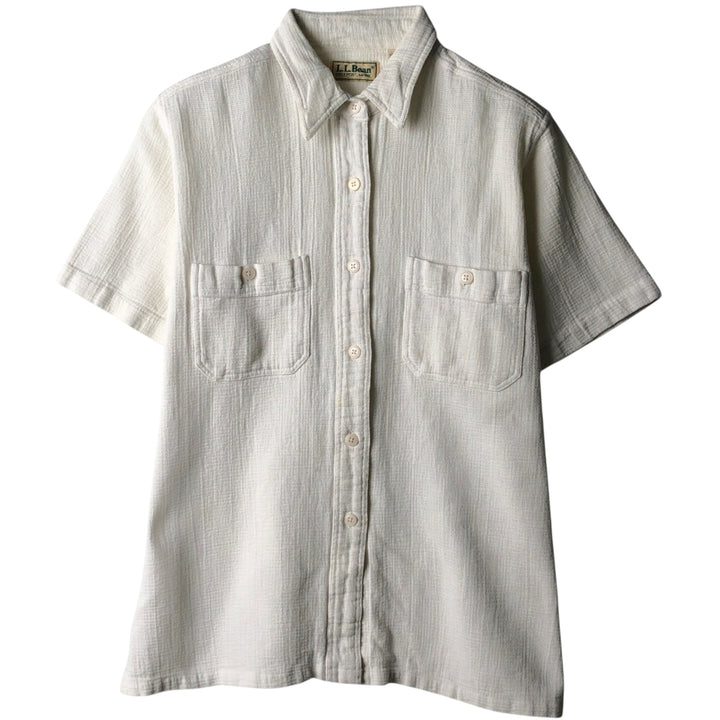 ~90'S LL Bean Short-Sleeve Cotton Box Shirt, Women's Size M (approx.), Vintage cotton white type Vintage Second Hand
