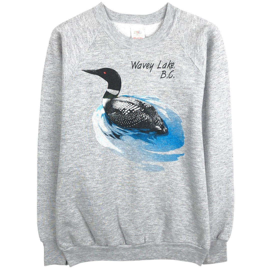 90'S Fruit of the Loom Black-billed Loon Pattern Animal Sweatshirt, Made in USA, Men's Size L (approx.), Vintage cotton gray type Vintage Second Hand