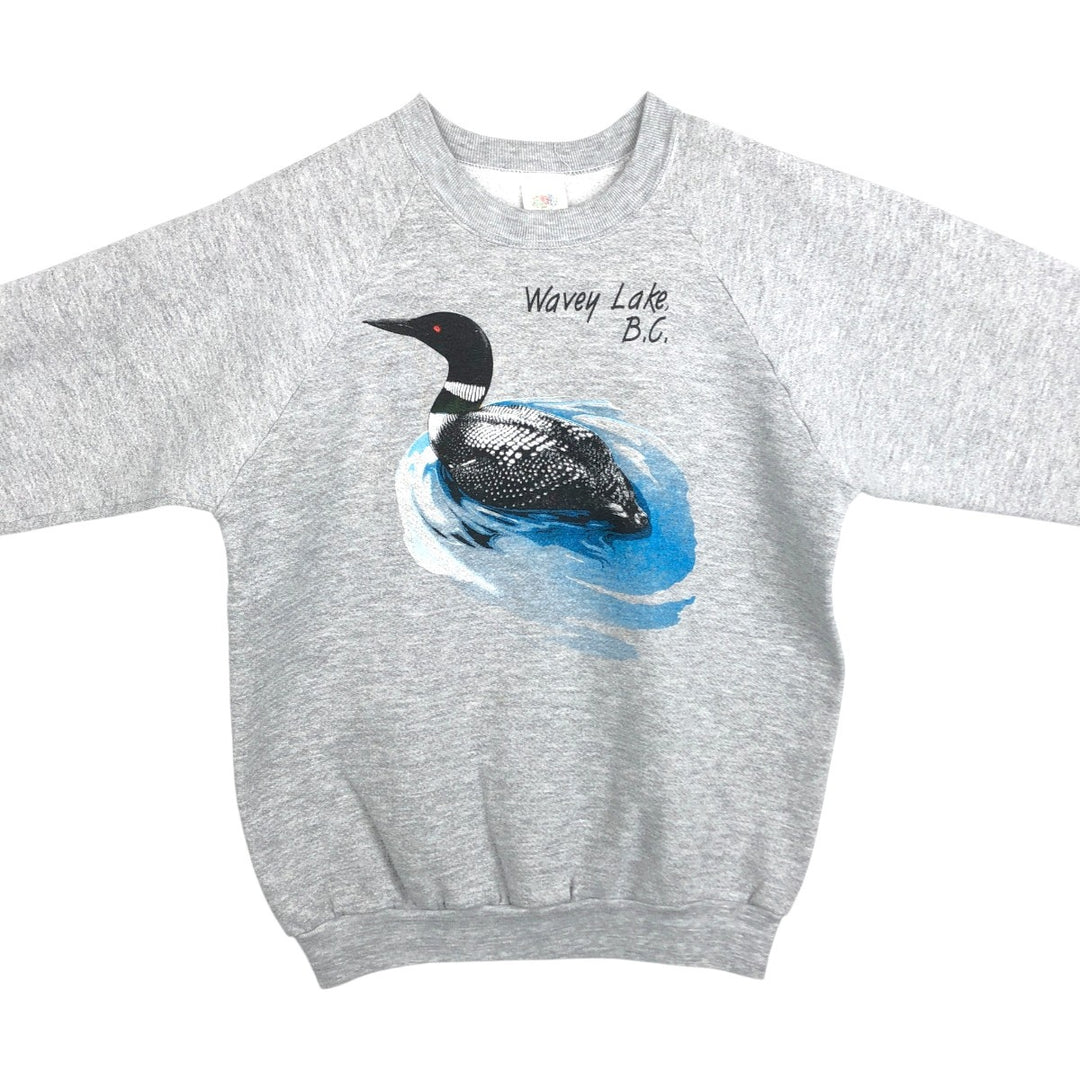 90'S Fruit of the Loom Black-billed Loon Pattern Animal Sweatshirt, Made in USA, Men's Size L (approx.), Vintage cotton gray type Vintage Second Hand