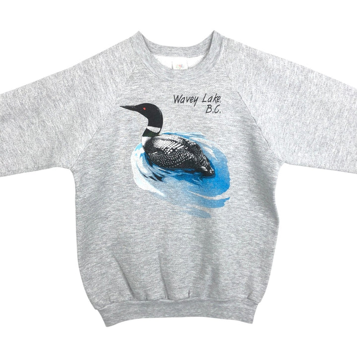 90'S Fruit of the Loom Black-billed Loon Pattern Animal Sweatshirt, Made in USA, Men's Size L (approx.), Vintage cotton gray type Vintage Second Hand