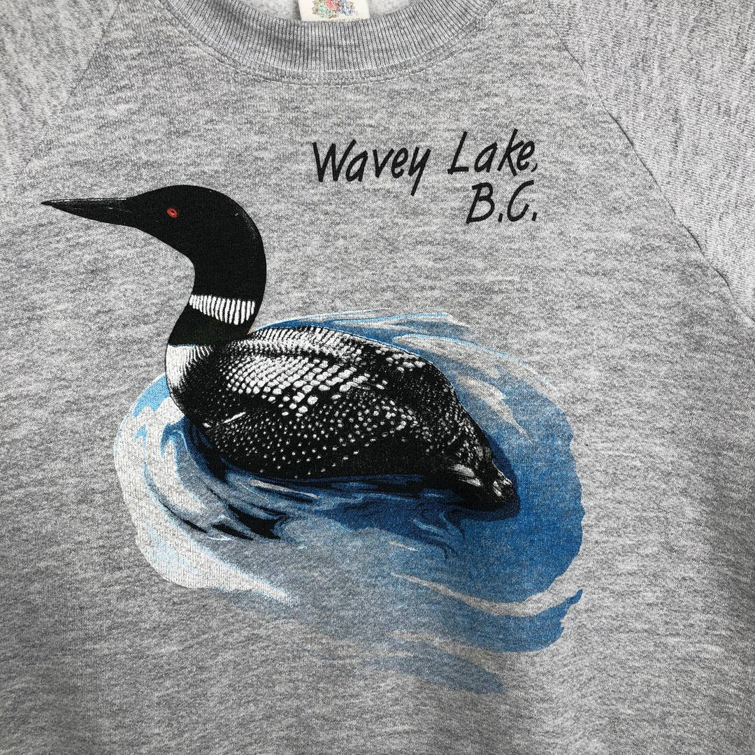 90'S Fruit of the Loom Black-billed Loon Pattern Animal Sweatshirt, Made in USA, Men's Size L (approx.), Vintage cotton gray type Vintage Second Hand