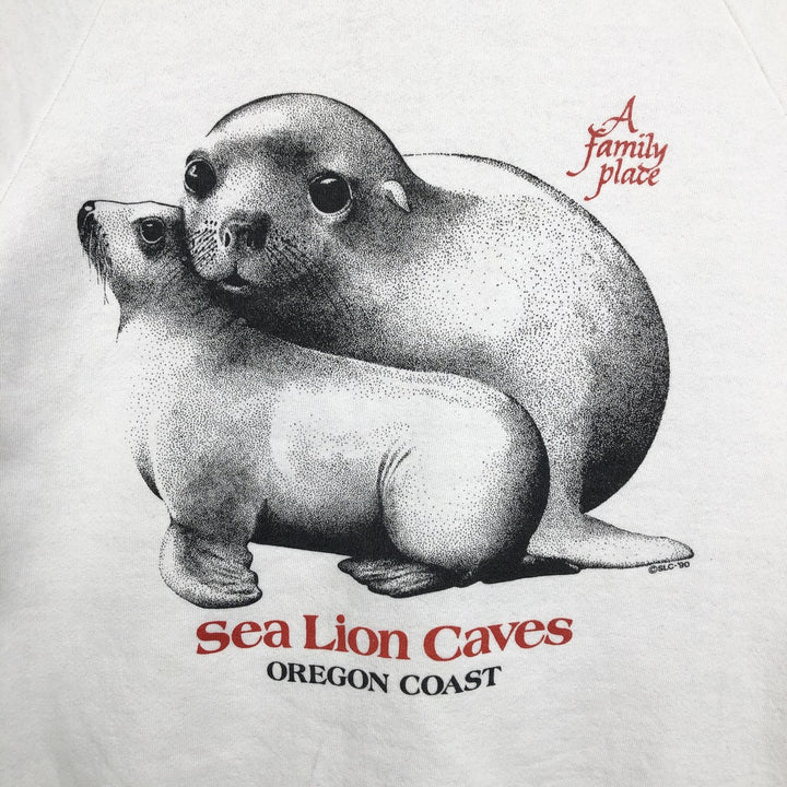 80s-90'S Jerzees Seal Pattern Animal Sweatshirt, Made in USA, Men's Size L (approx.), Vintage cotton white type Vintage Second Hand