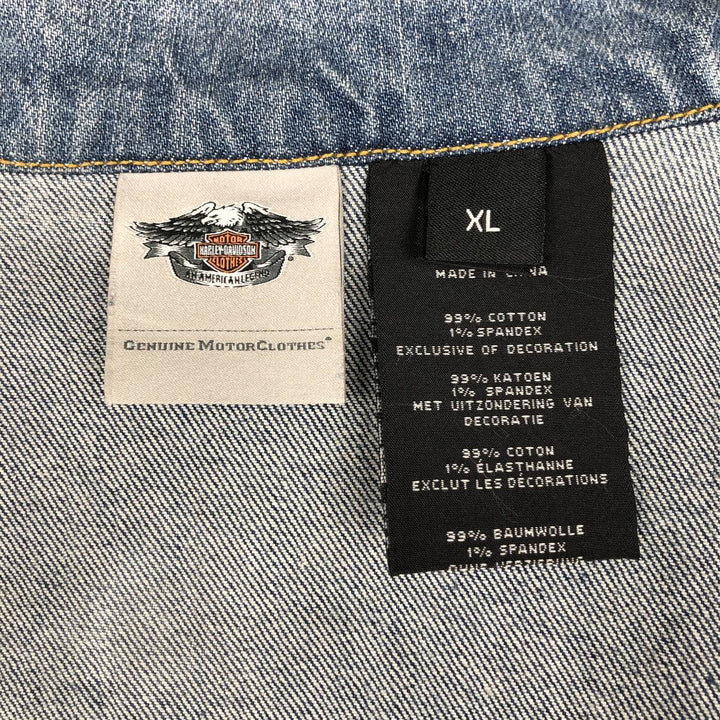 Harley-Davidson Patchwork Studded Full-Zip Denim Vest (Women's Size XL) cotton blue type Vintage Second Hand