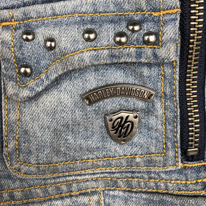 Harley-Davidson Patchwork Studded Full-Zip Denim Vest (Women's Size XL) cotton blue type Vintage Second Hand