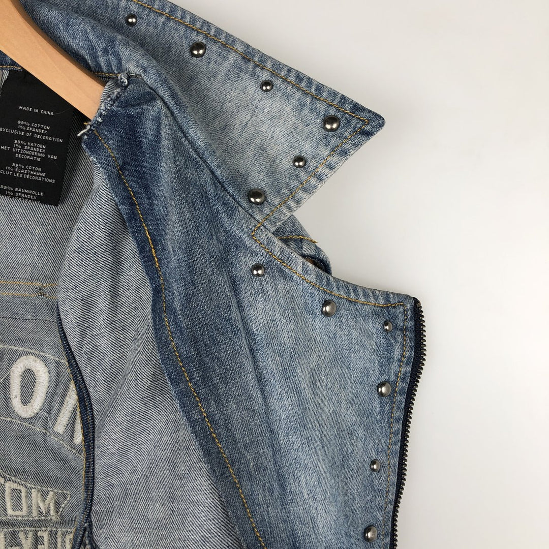 Harley-Davidson Patchwork Studded Full-Zip Denim Vest (Women's Size XL) cotton blue type Vintage Second Hand