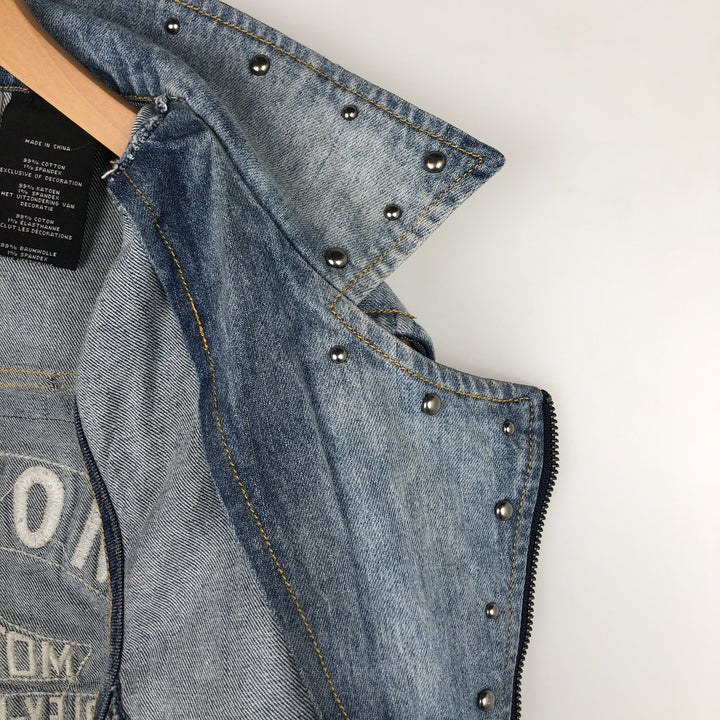 Harley-Davidson Patchwork Studded Full-Zip Denim Vest (Women's Size XL) cotton blue type Vintage Second Hand