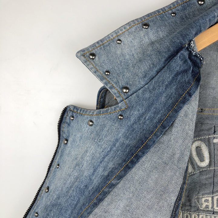 Harley-Davidson Patchwork Studded Full-Zip Denim Vest (Women's Size XL) cotton blue type Vintage Second Hand