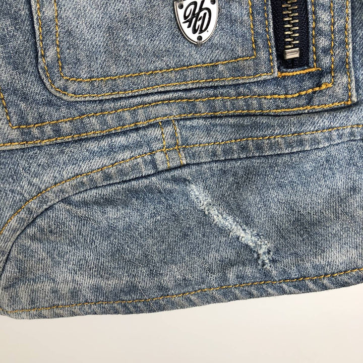 Harley-Davidson Patchwork Studded Full-Zip Denim Vest (Women's Size XL) cotton blue type Vintage Second Hand