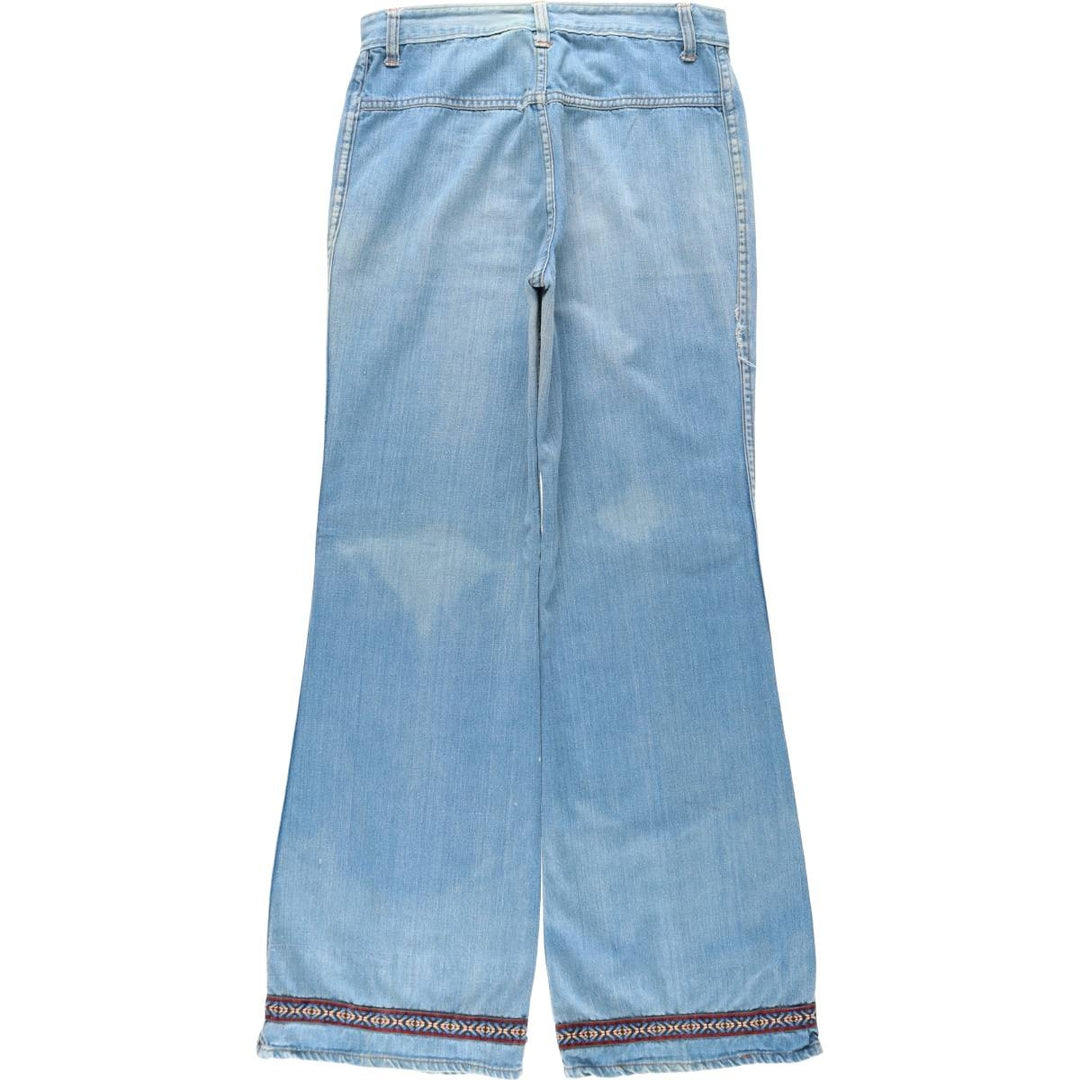 70'S Sears JR BAZAAR Tyrolean Tape Remake Flare Cut Denim Pants Women's L (W30 equivalent) Vintage cotton blue type Vintage Second Hand
