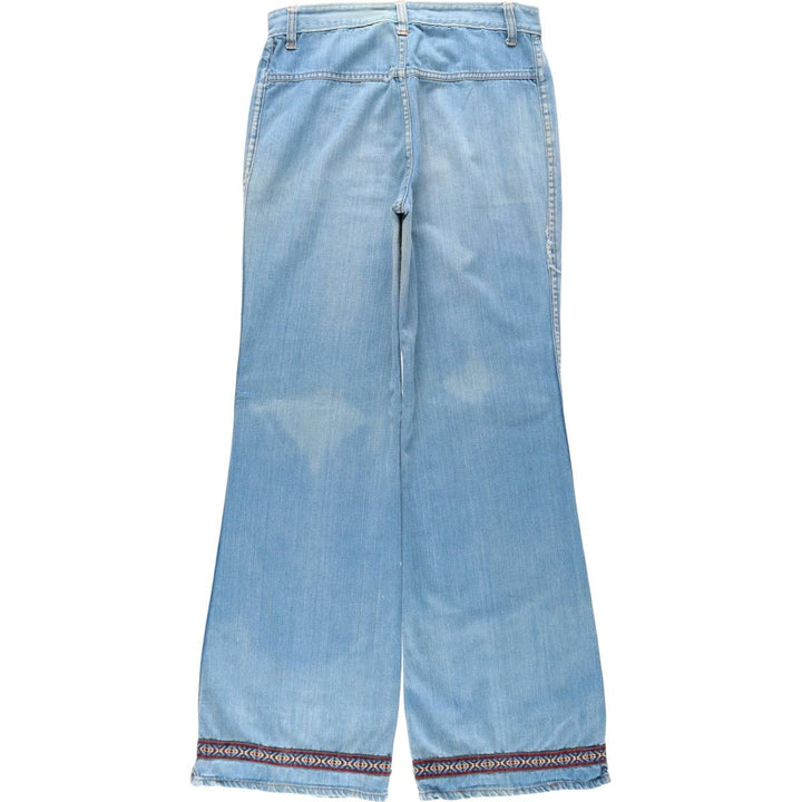 70'S Sears JR BAZAAR Tyrolean Tape Remake Flare Cut Denim Pants Women's L (W30 equivalent) Vintage cotton blue type Vintage Second Hand