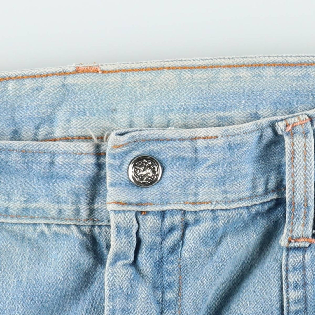 70'S Sears JR BAZAAR Tyrolean Tape Remake Flare Cut Denim Pants Women's L (W30 equivalent) Vintage cotton blue type Vintage Second Hand