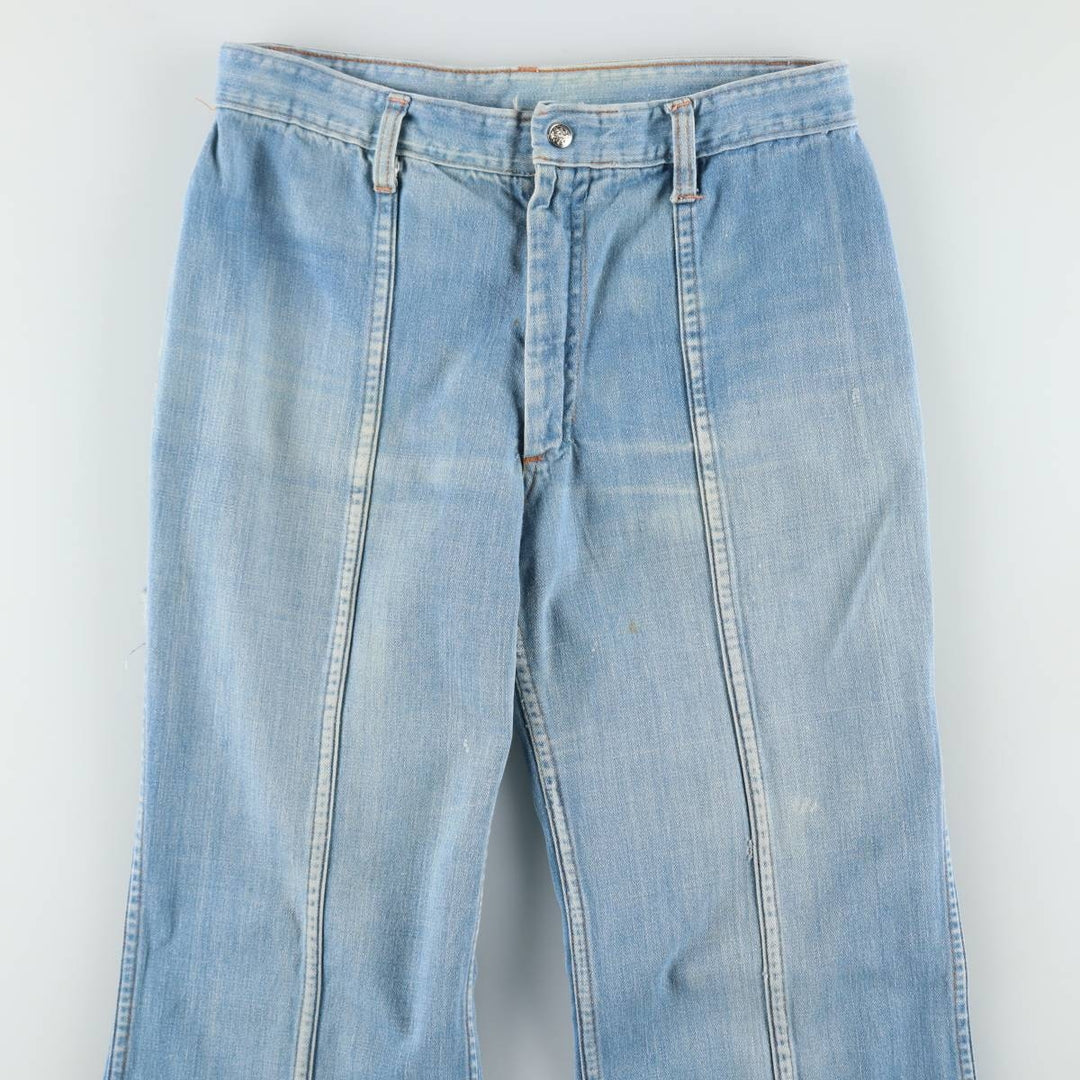 70'S Sears JR BAZAAR Tyrolean Tape Remake Flare Cut Denim Pants Women's L (W30 equivalent) Vintage cotton blue type Vintage Second Hand