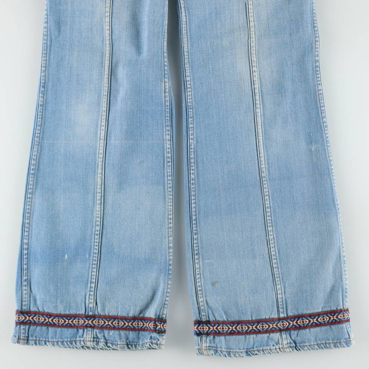 70'S Sears JR BAZAAR Tyrolean Tape Remake Flare Cut Denim Pants Women's L (W30 equivalent) Vintage cotton blue type Vintage Second Hand