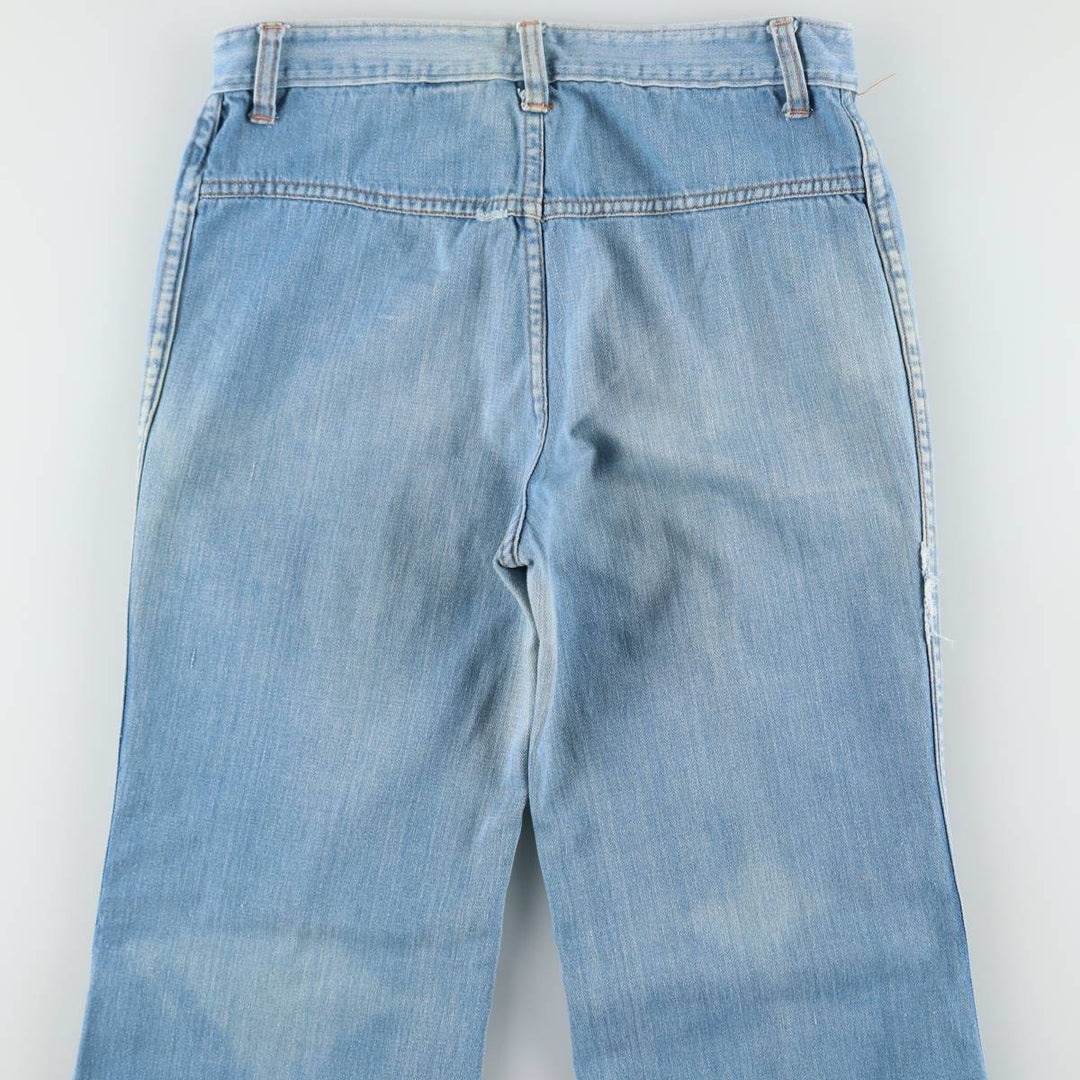 70'S Sears JR BAZAAR Tyrolean Tape Remake Flare Cut Denim Pants Women's L (W30 equivalent) Vintage cotton blue type Vintage Second Hand