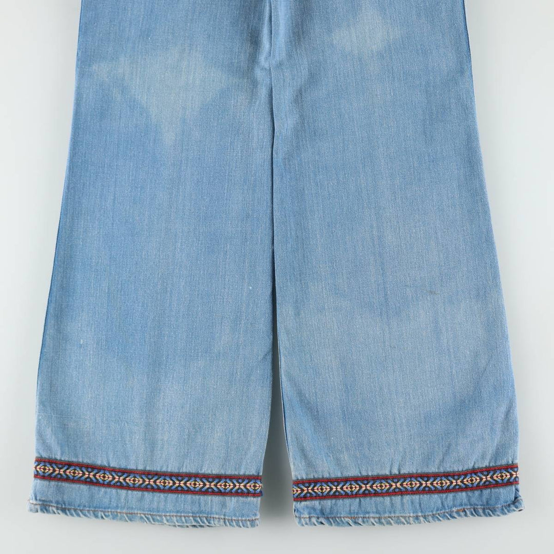 70'S Sears JR BAZAAR Tyrolean Tape Remake Flare Cut Denim Pants Women's L (W30 equivalent) Vintage cotton blue type Vintage Second Hand