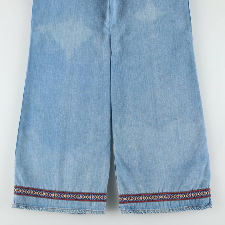 70'S Sears JR BAZAAR Tyrolean Tape Remake Flare Cut Denim Pants Women's L (W30 equivalent) Vintage cotton blue type Vintage Second Hand