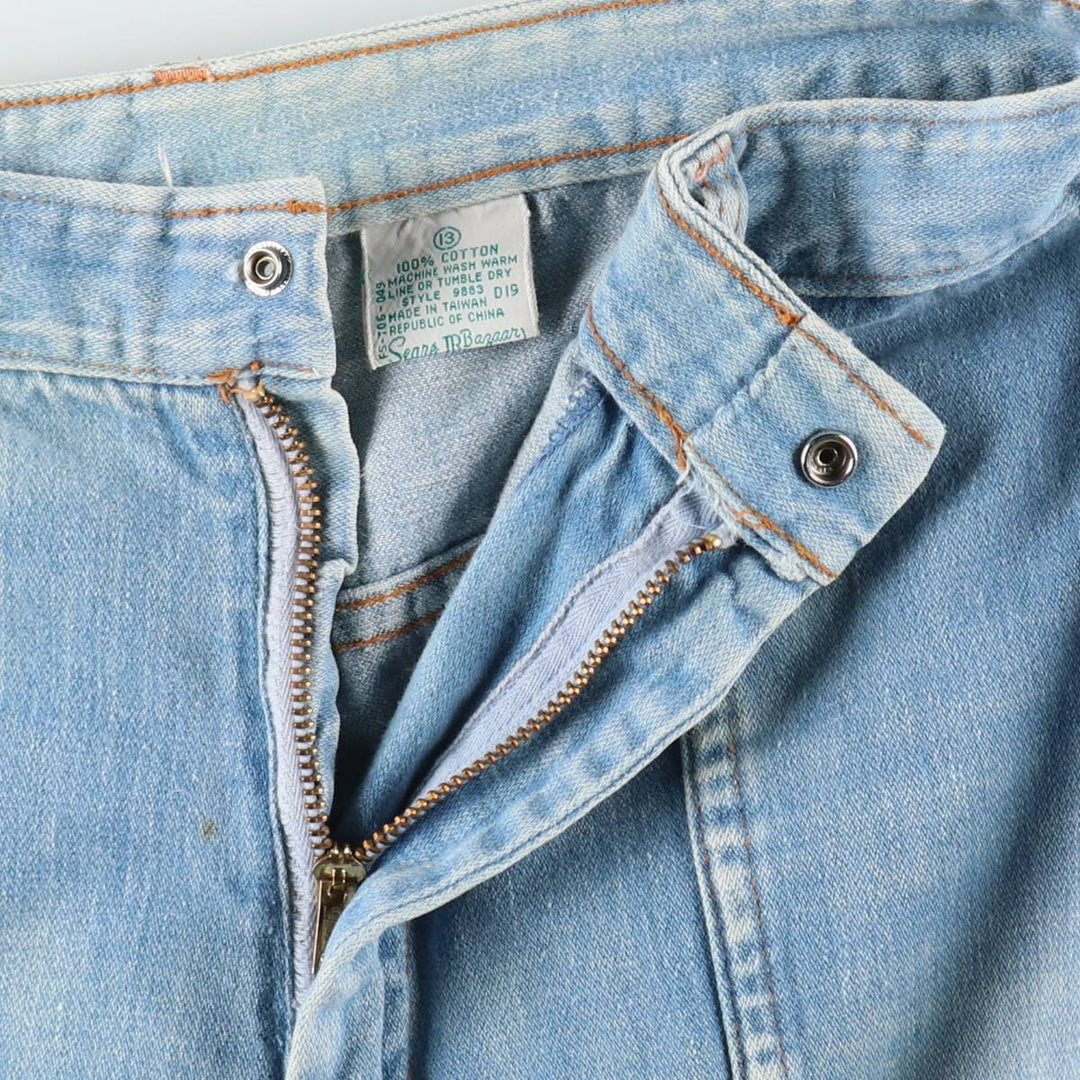 70'S Sears JR BAZAAR Tyrolean Tape Remake Flare Cut Denim Pants Women's L (W30 equivalent) Vintage cotton blue type Vintage Second Hand