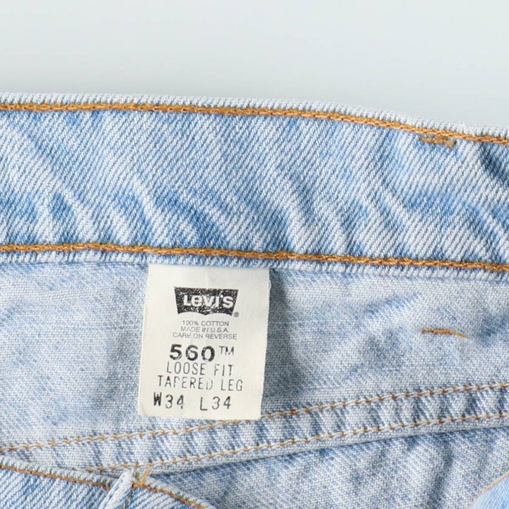 Levi's 560 Loose Fit Tapered Leg Denim Pants, Made in USA, Men's Size W34 (approx.) cotton Blue type light blue Vintage Second Hand