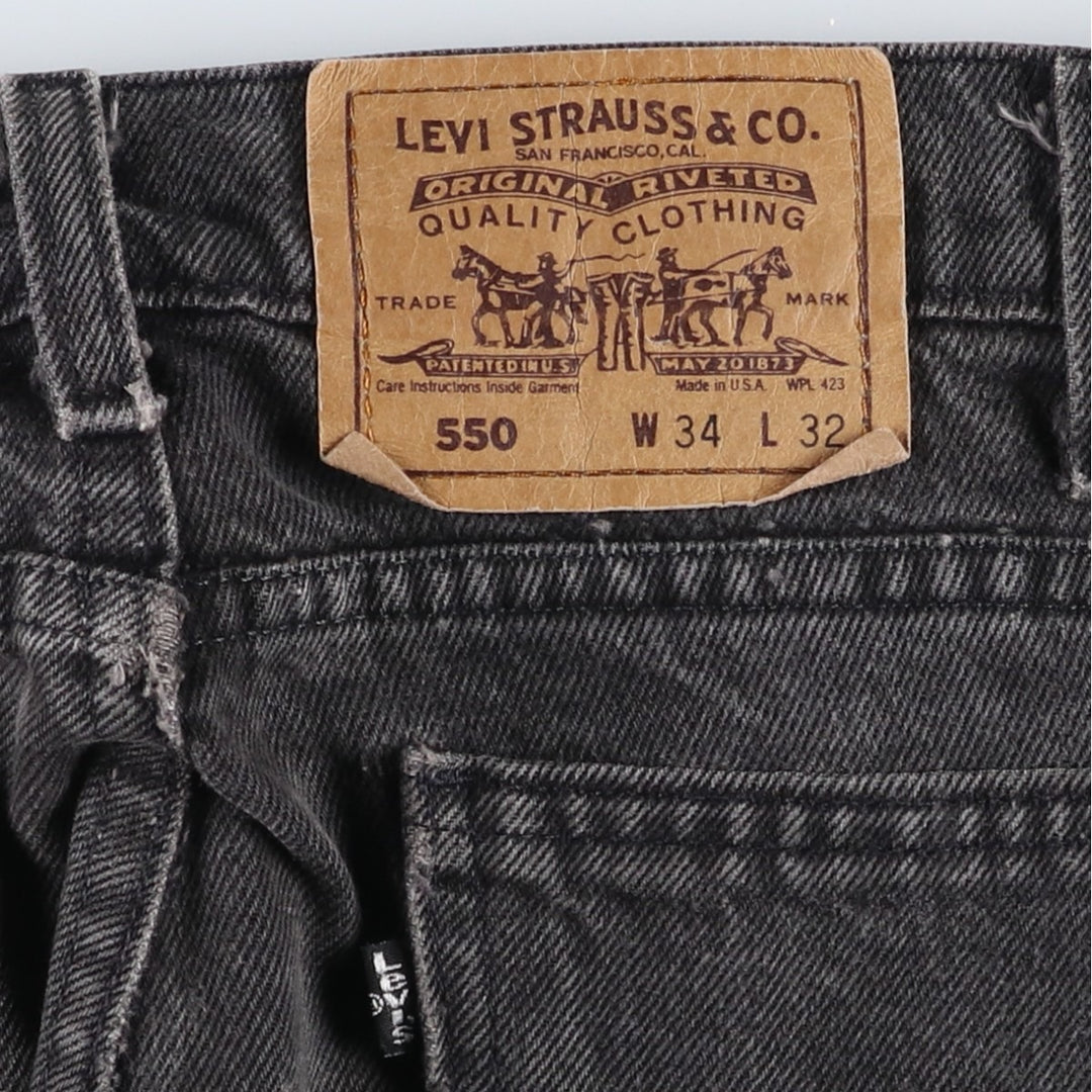 Levi's 550 Black Denim Tapered Jeans, Made in USA, Men's Size W34 (approx.), Vintage cotton black type Vintage Second Hand