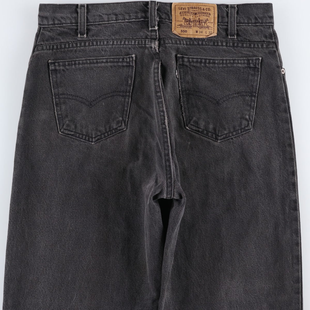Levi's 550 Black Denim Tapered Jeans, Made in USA, Men's Size W34 (approx.), Vintage cotton black type Vintage Second Hand