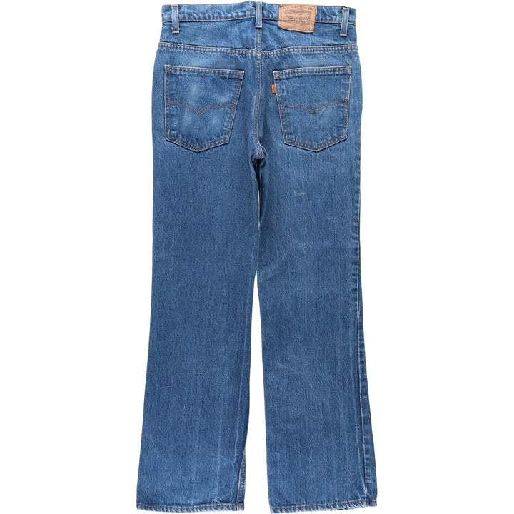 1980'S Levi's 20517-0217 Orange Tab Flare Cut Denim Pants, Made in USA, Vintage cotton blue type Vintage Second Hand