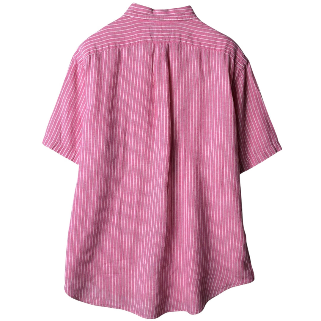 Ralph Lauren CLASSIC FIT Stripe Pattern Short-Sleeve Linen Button-Down Shirt, Men's Size XL (approx.) linen pink type Vintage Second Hand