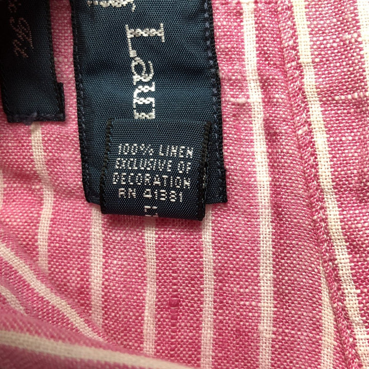 Ralph Lauren CLASSIC FIT Stripe Pattern Short-Sleeve Linen Button-Down Shirt, Men's Size XL (approx.) linen pink type Vintage Second Hand