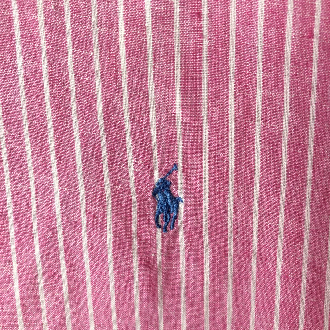 Ralph Lauren CLASSIC FIT Stripe Pattern Short-Sleeve Linen Button-Down Shirt, Men's Size XL (approx.) linen pink type Vintage Second Hand