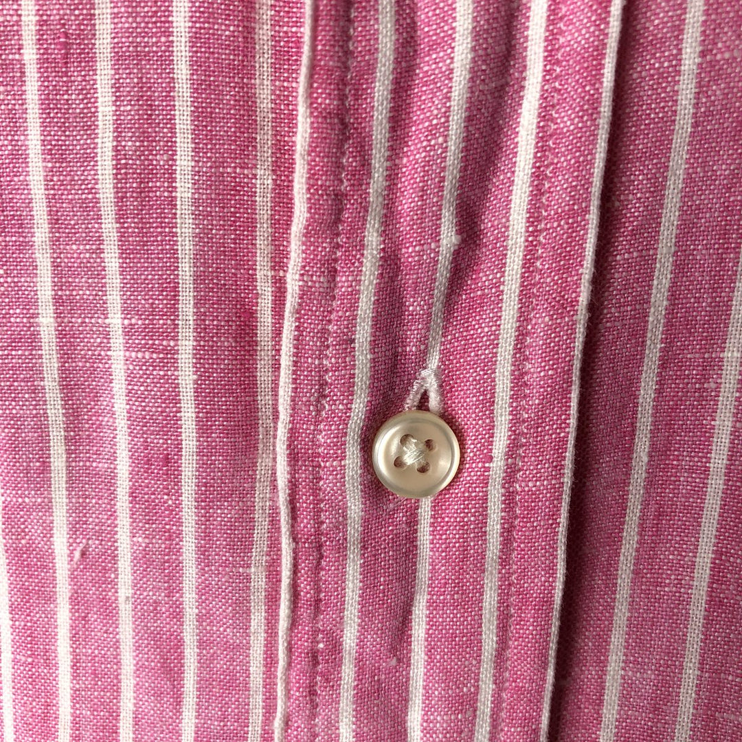 Ralph Lauren CLASSIC FIT Stripe Pattern Short-Sleeve Linen Button-Down Shirt, Men's Size XL (approx.) linen pink type Vintage Second Hand