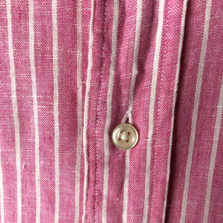 Ralph Lauren CLASSIC FIT Stripe Pattern Short-Sleeve Linen Button-Down Shirt, Men's Size XL (approx.) linen pink type Vintage Second Hand