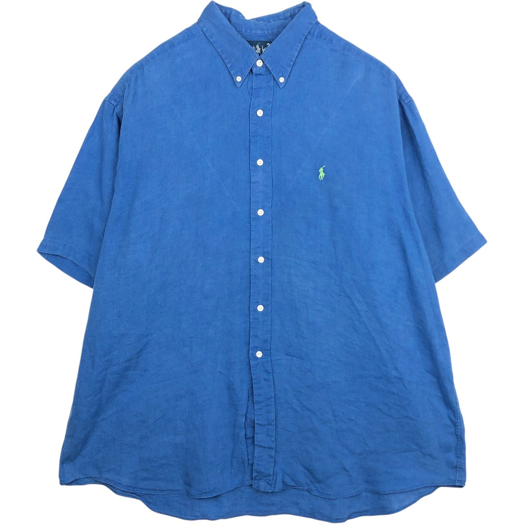 Ralph Lauren BLAKE short sleeve linen button down shirt, men's size XXL linen blue type Vintage Second Hand