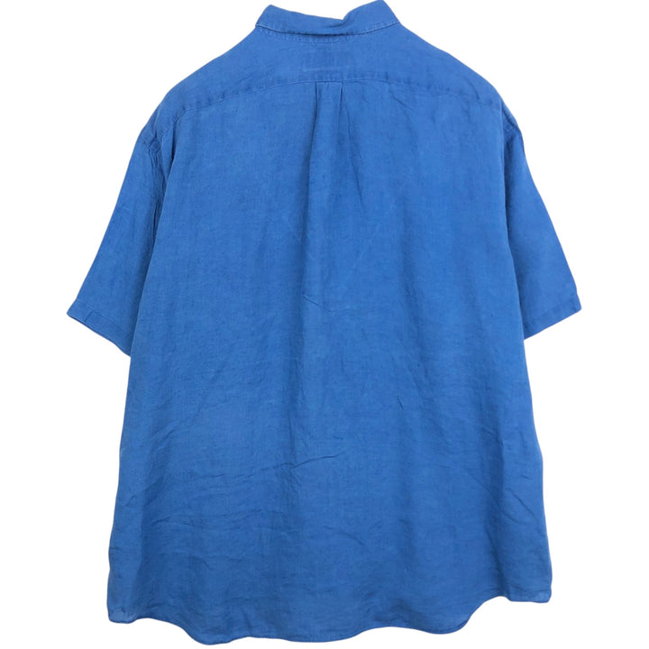 Ralph Lauren BLAKE short sleeve linen button down shirt, men's size XXL linen blue type Vintage Second Hand