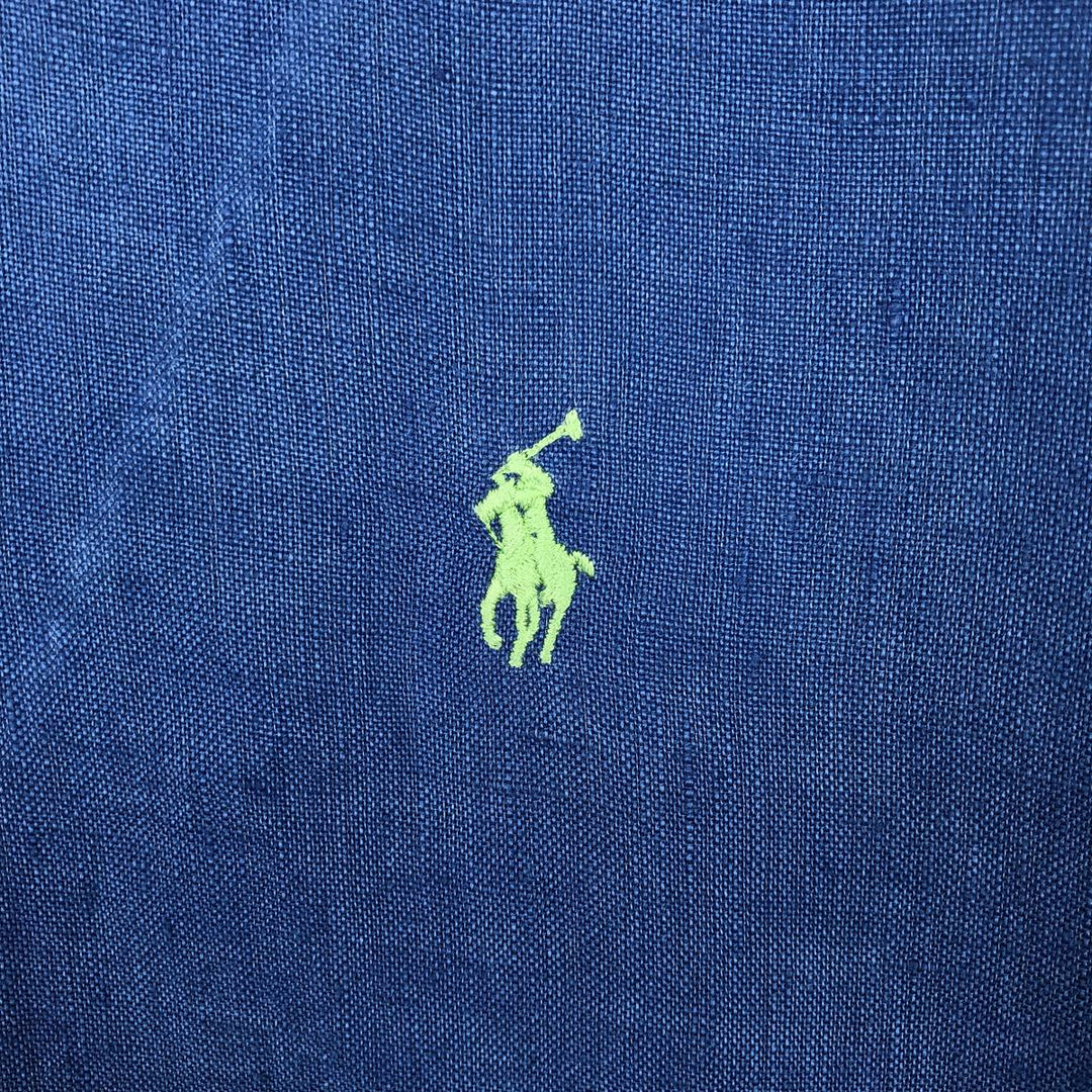 Ralph Lauren BLAKE short sleeve linen button down shirt, men's size XXL linen blue type Vintage Second Hand