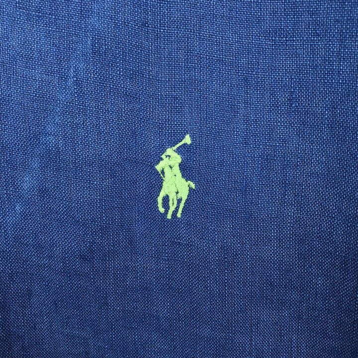 Ralph Lauren BLAKE short sleeve linen button down shirt, men's size XXL linen blue type Vintage Second Hand