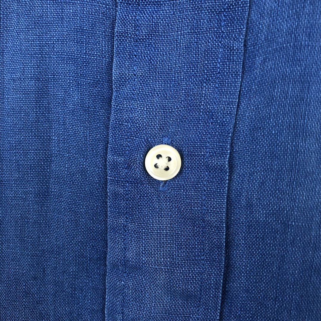Ralph Lauren BLAKE short sleeve linen button down shirt, men's size XXL linen blue type Vintage Second Hand