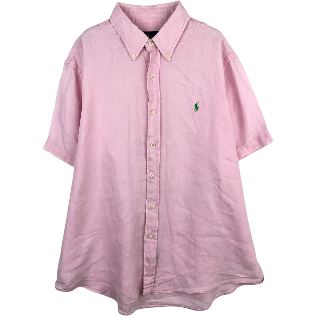 Ralph Lauren short sleeve linen button down shirt, men's size XL linen pink type Vintage Second Hand