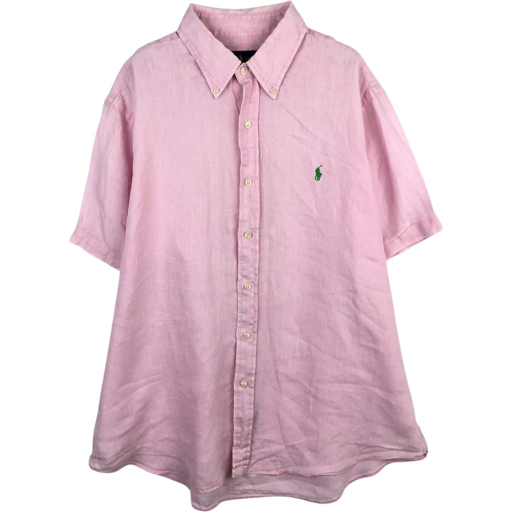 Ralph Lauren short sleeve linen button down shirt, men's size XL linen pink type Vintage Second Hand