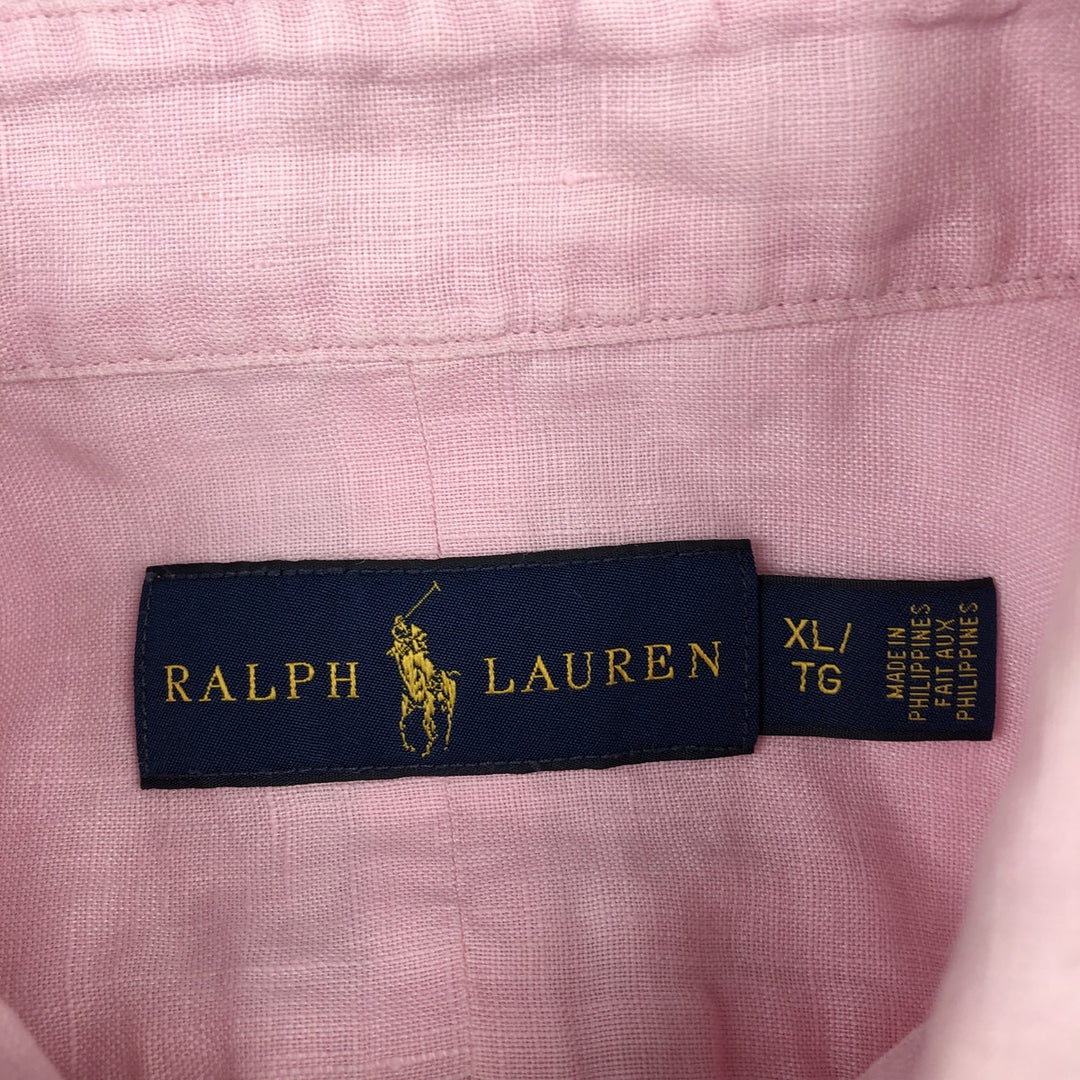 Ralph Lauren short sleeve linen button down shirt, men's size XL linen pink type Vintage Second Hand