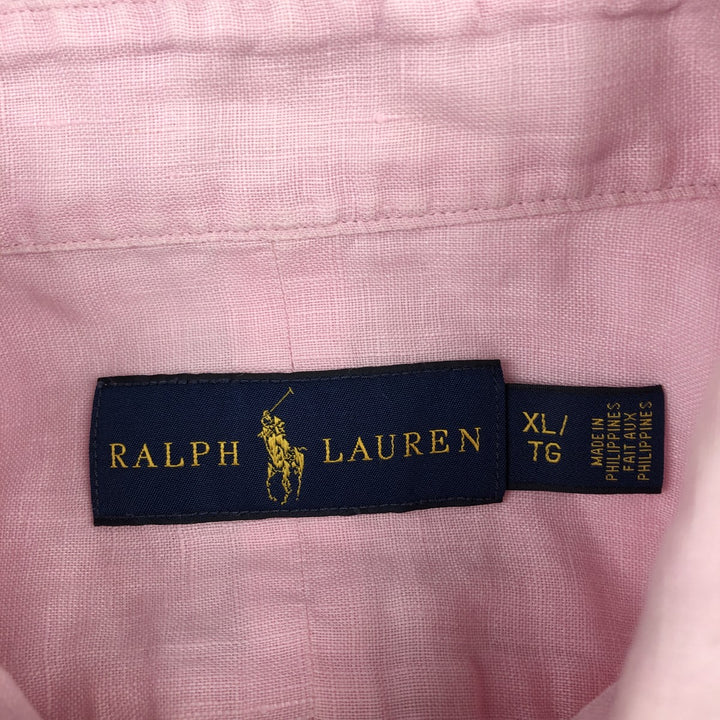 Ralph Lauren short sleeve linen button down shirt, men's size XL linen pink type Vintage Second Hand