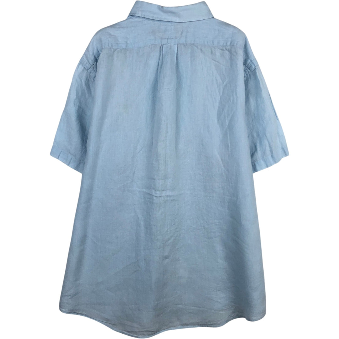 Ralph Lauren CUSTOM FIT short sleeve linen button down shirt, men's XL size linen Blue type light blue Vintage Second Hand