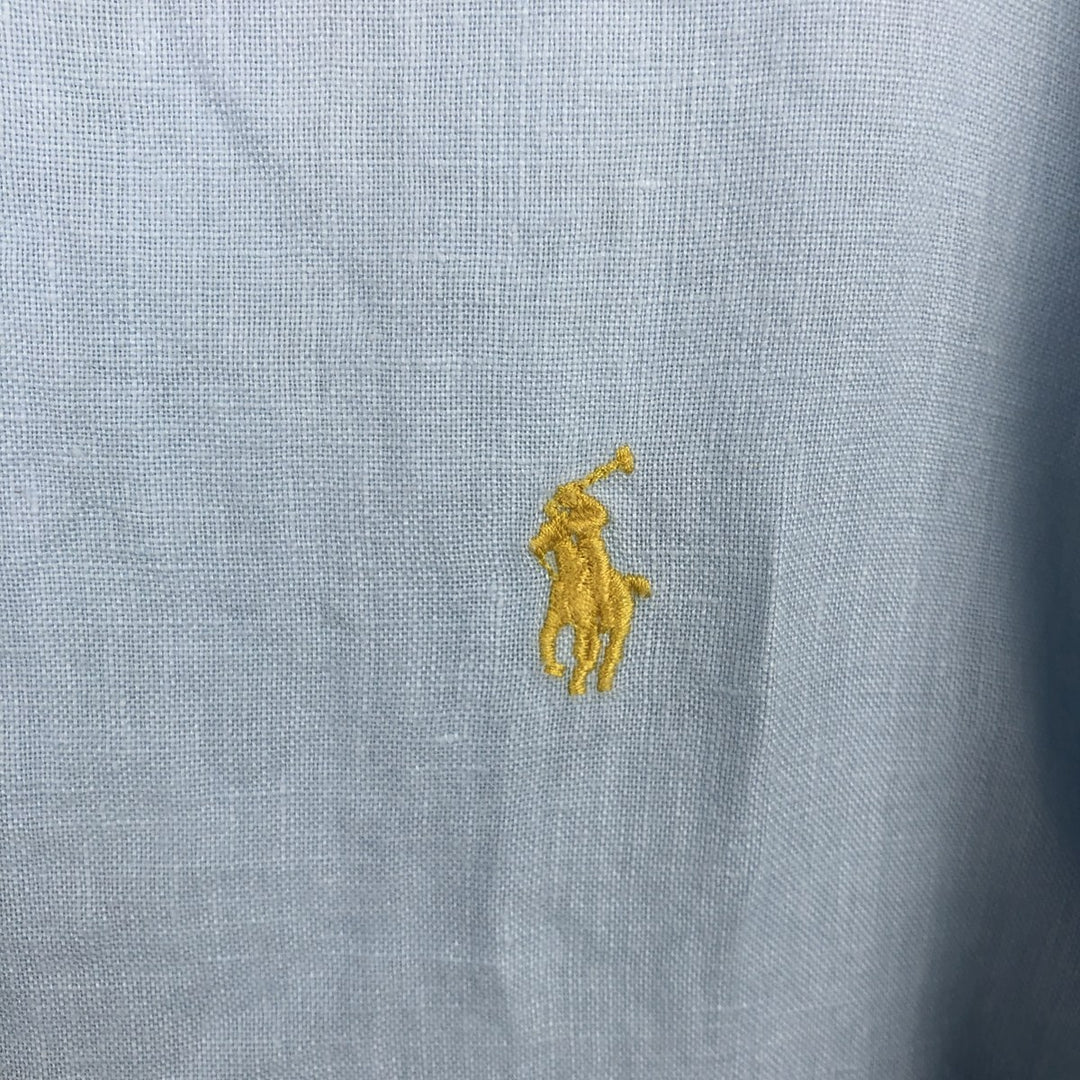 Ralph Lauren CUSTOM FIT short sleeve linen button down shirt, men's XL size linen Blue type light blue Vintage Second Hand