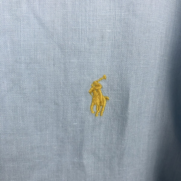 Ralph Lauren CUSTOM FIT short sleeve linen button down shirt, men's XL size linen Blue type light blue Vintage Second Hand