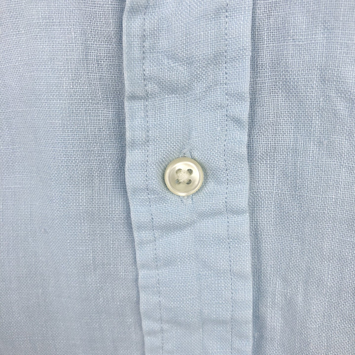 Ralph Lauren CUSTOM FIT short sleeve linen button down shirt, men's XL size linen Blue type light blue Vintage Second Hand