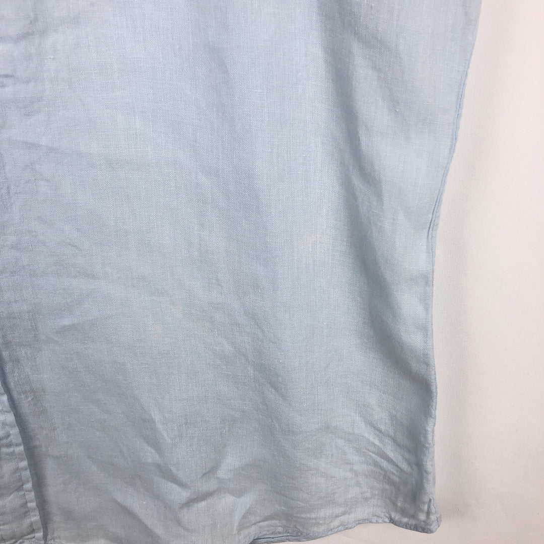 Ralph Lauren CUSTOM FIT short sleeve linen button down shirt, men's XL size linen Blue type light blue Vintage Second Hand